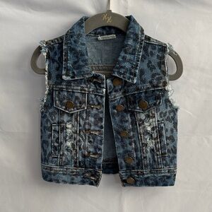 Kids Denim Vest with Leopard Print